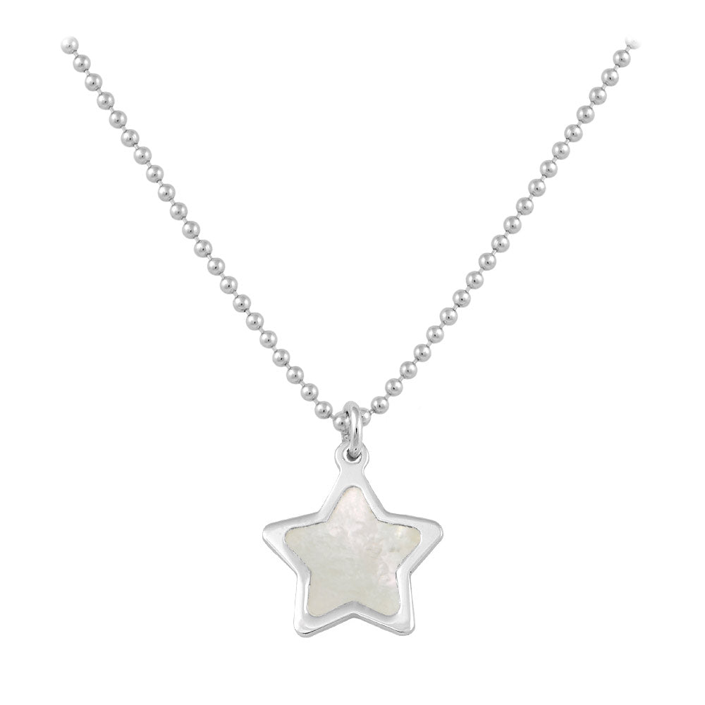 Sterling Silver White Mother of Pearl Star Necklace For Girls (15-16 1/2 in) 1