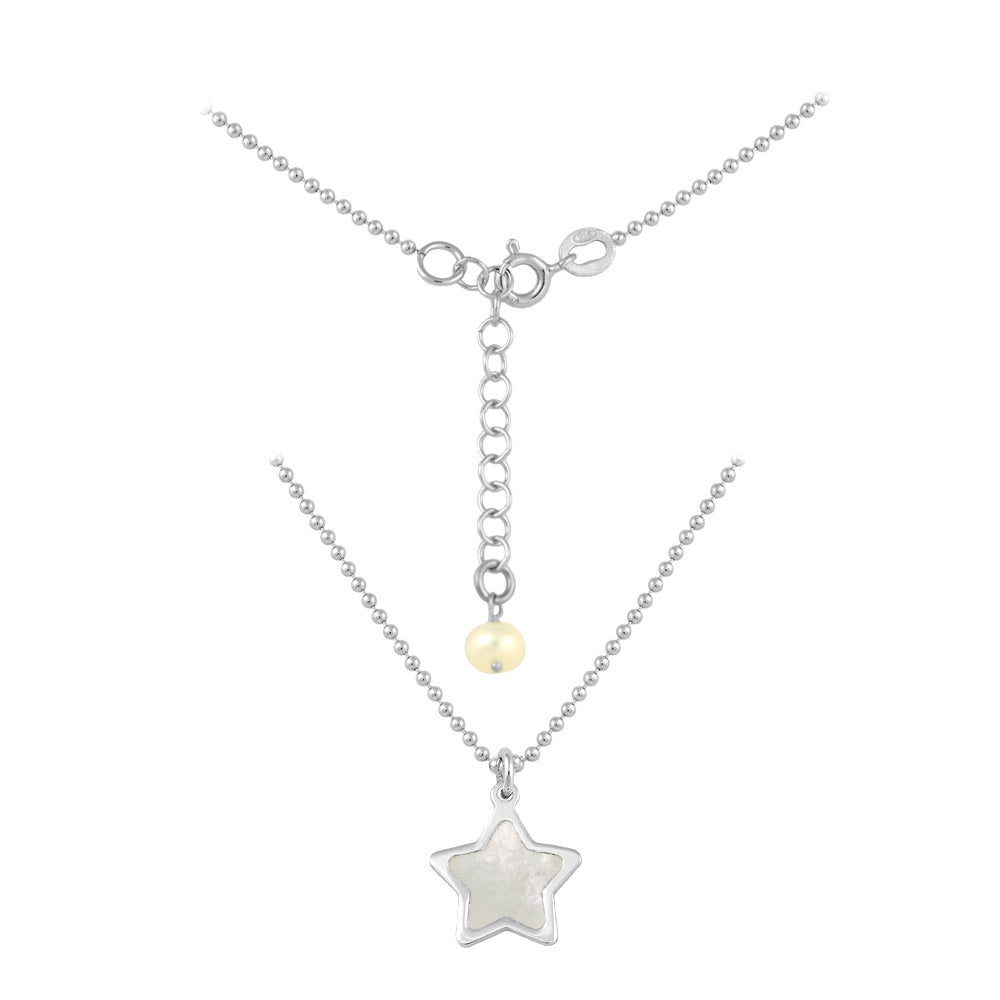 Sterling Silver White Mother of Pearl Star Necklace For Girls (15-16 1/2 in) 2