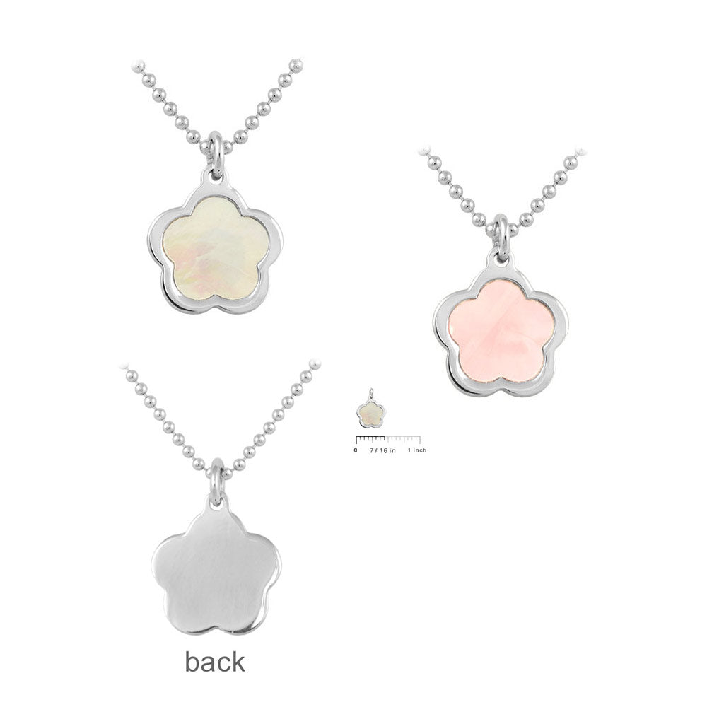 Sterling Silver White Or Pink Mother of Pearl Flower Necklace For Girls (15-16 1/2 in) 2
