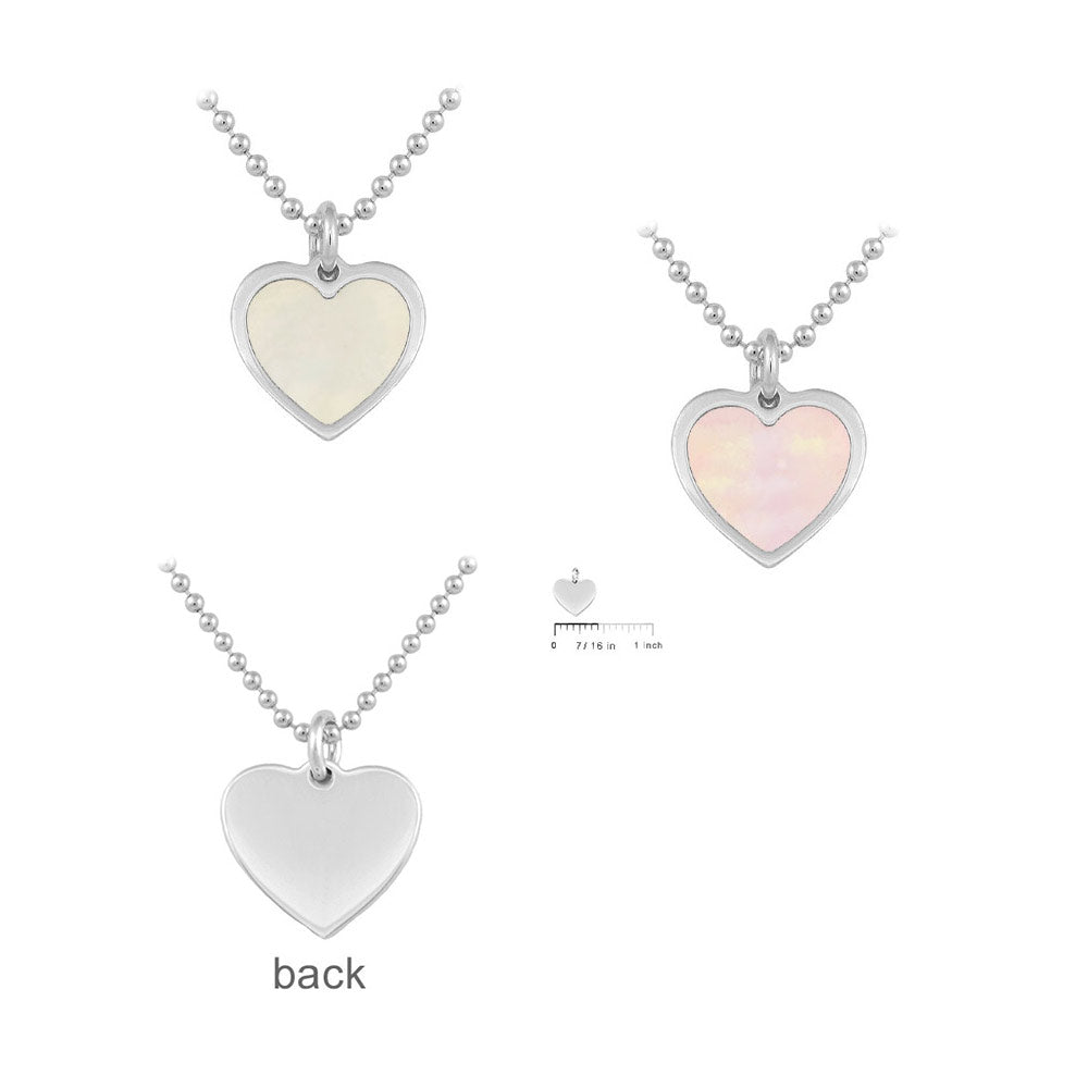 Sterling Silver White Or Pink Mother of Pearl Heart Necklace For Girls (15-16 1/2 in) 2