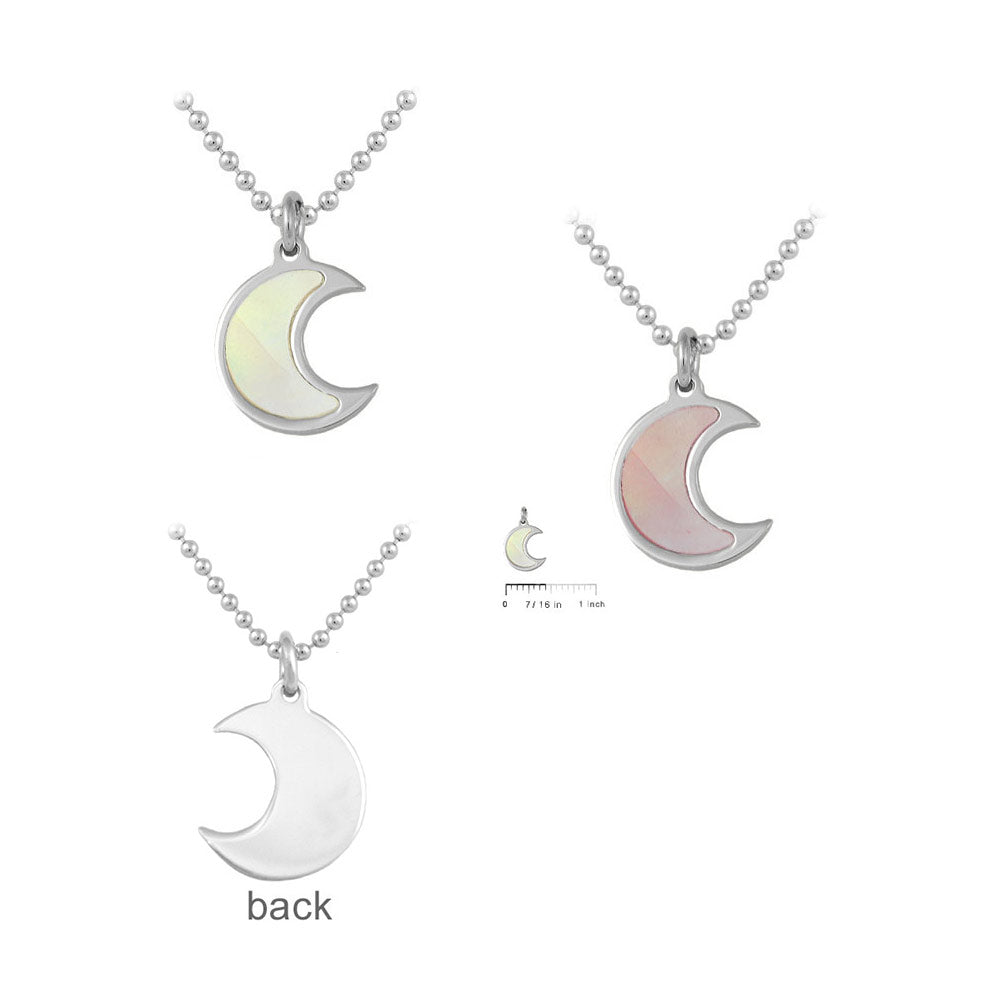 Sterling Silver White Or Pink Mother of Pearl Half Moon Necklace For Girls (15-16 1/2 in) 2