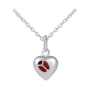 Children Jewelry - Silver Ladybug Heart Girls Necklace (12-18 In) 1