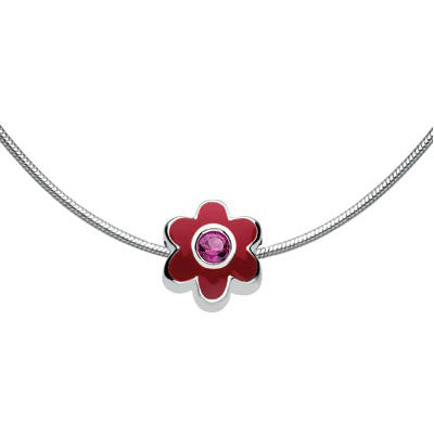 Girl's Jewelry - Silver Simulated Birthstone Flower Bead Snake Chain Necklace 1