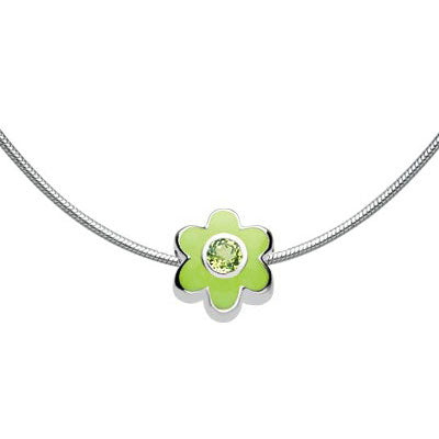 Girl's Jewelry - Silver Simulated Birthstone Flower Bead Snake Chain Necklace