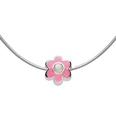 Girl's Jewelry - Silver Simulated Birthstone Flower Bead Snake Chain Necklace