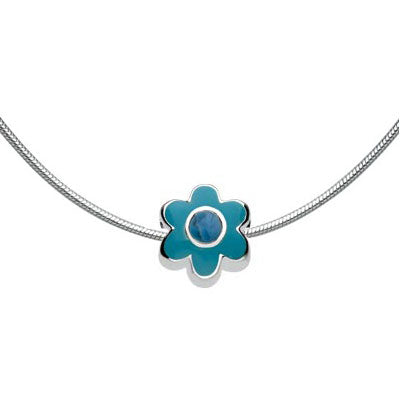 Girl's Jewelry - Silver Simulated Birthstone Flower Bead Snake Chain Necklace