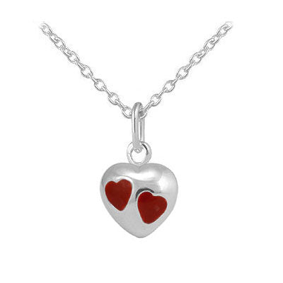 Girls Jewelry - Sterling Silver Red/Purple/Pink Enamel Heart Pendant Necklace (12-18 In)