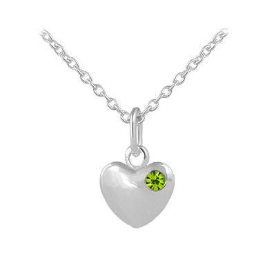 12-18 Inches Children Or Teen Girls Silver Birthstone Heart Necklace