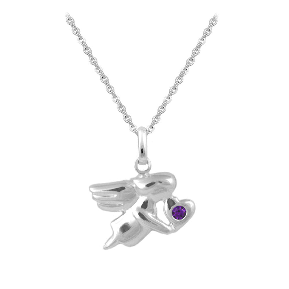 12-18 In Sterling Silver Birthstone Angel Necklace For Children & Teen Girls