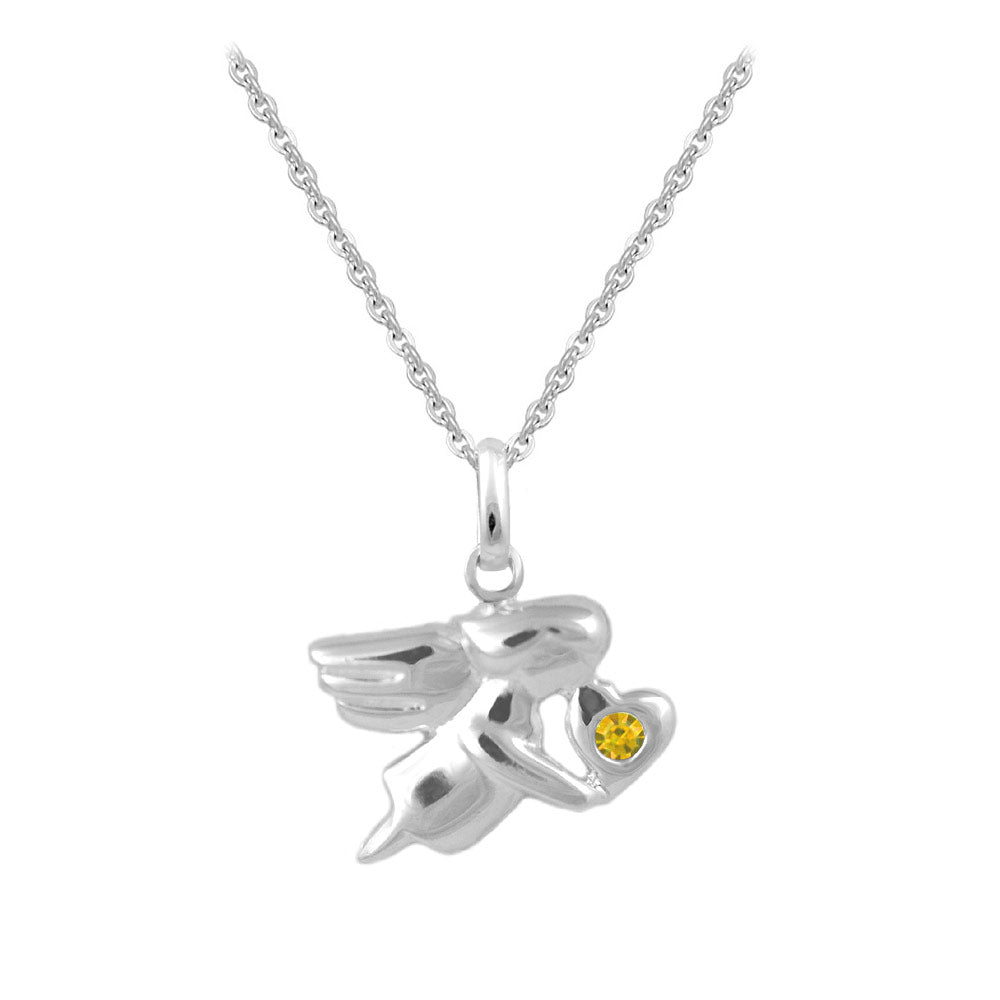 12-18 In Sterling Silver Birthstone Angel Necklace For Children & Teen Girls