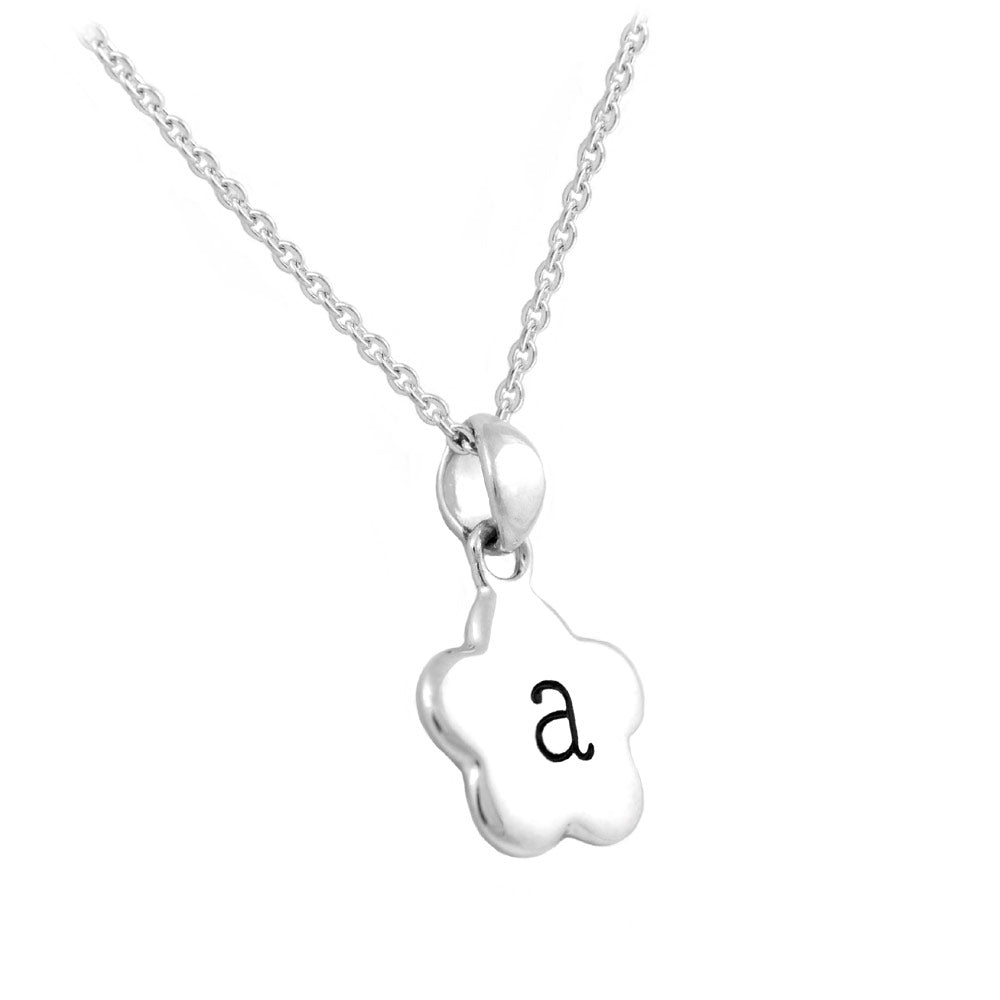 Girl's Sterling Silver Initial Flower Pendant Necklace (12,14 in) 1