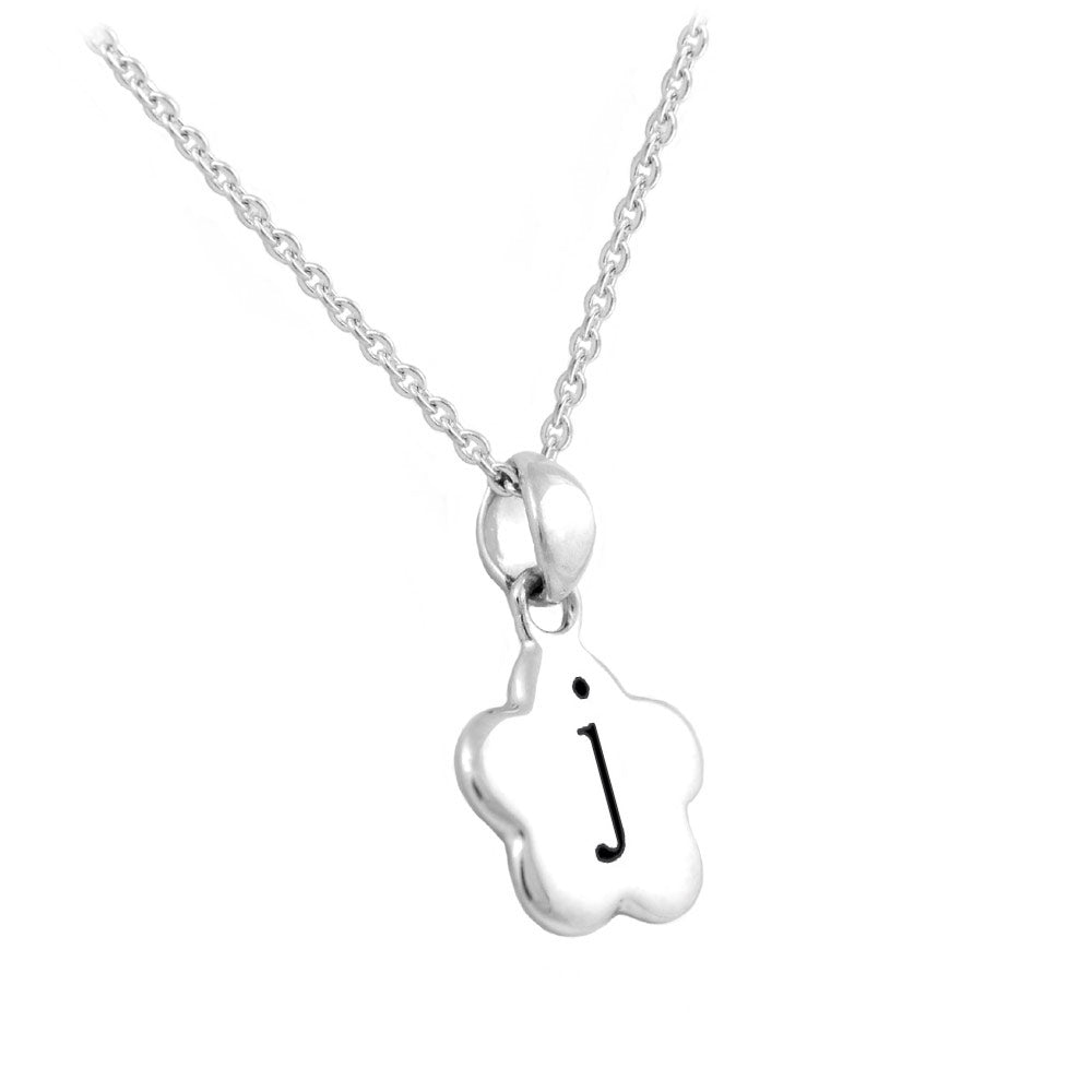 Girl's Sterling Silver Initial Flower Pendant Necklace (12,14 in)