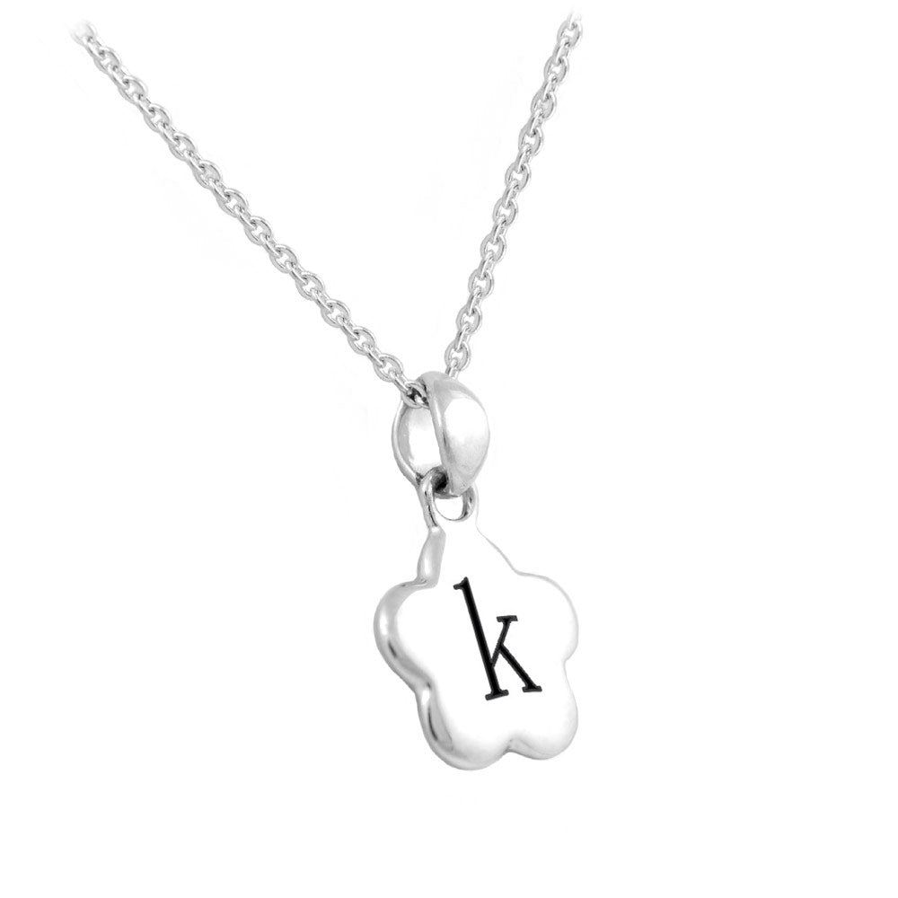 Girl's Sterling Silver Initial Flower Pendant Necklace (12,14 in)