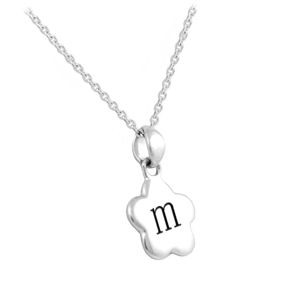 Girl's Sterling Silver Initial Flower Pendant Necklace (12,14 in)