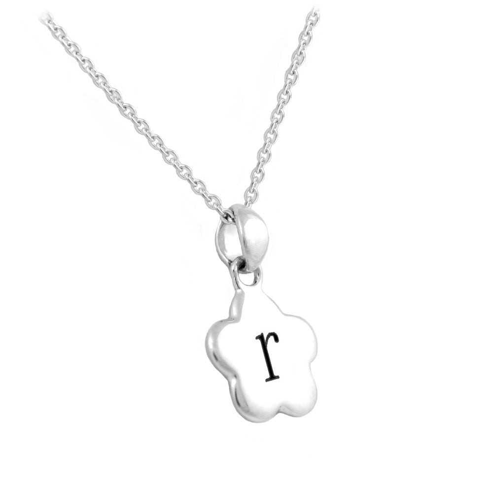 Girl's Sterling Silver Initial Flower Pendant Necklace (12,14 in)