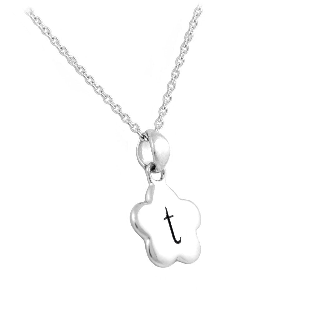 Girl's Sterling Silver Initial Flower Pendant Necklace (12,14 in)