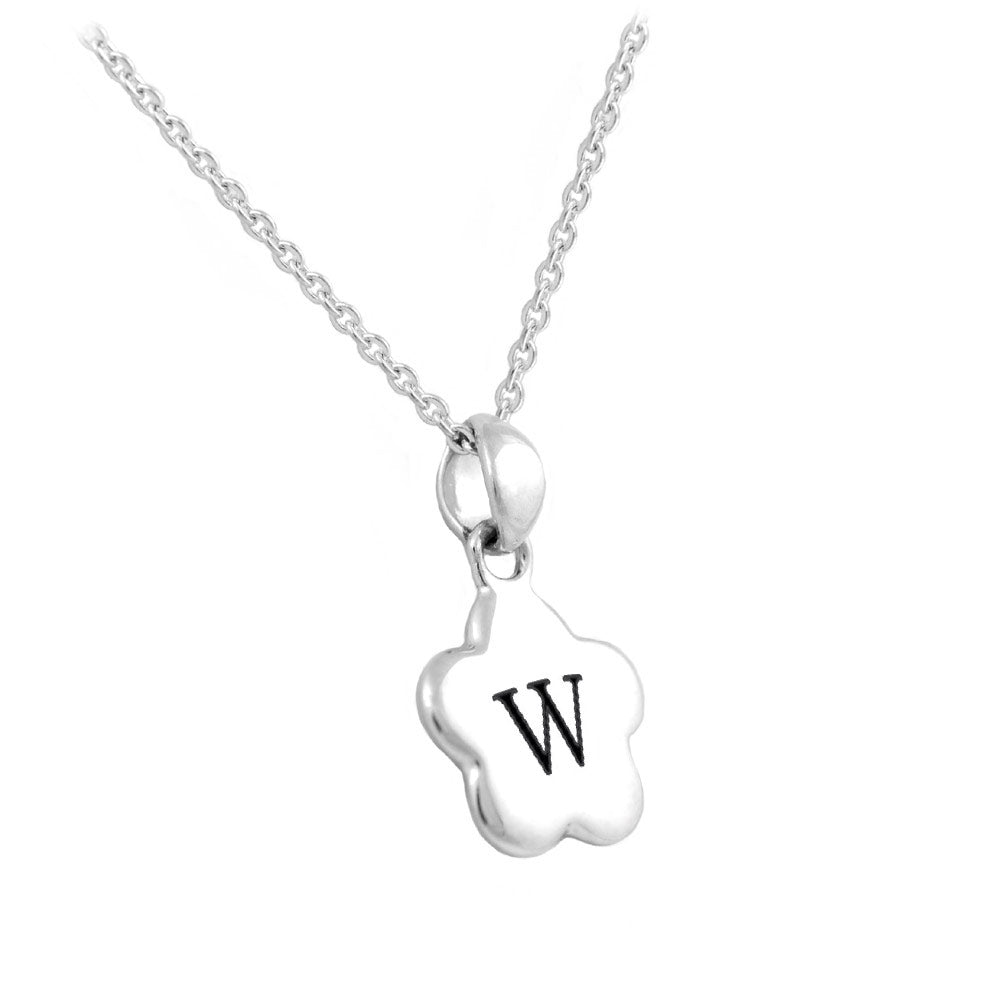 Girl's Sterling Silver Initial Flower Pendant Necklace (12,14 in)