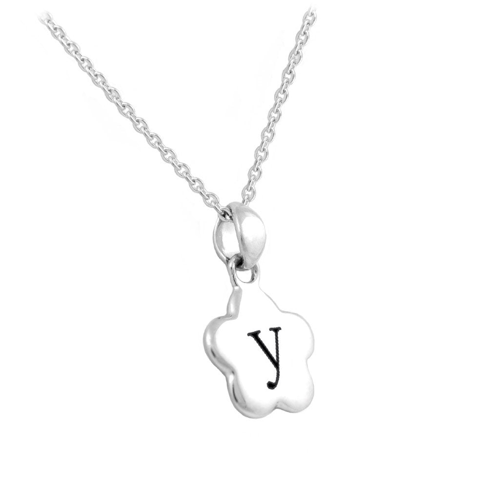 Girl's Sterling Silver Initial Flower Pendant Necklace (12,14 in)