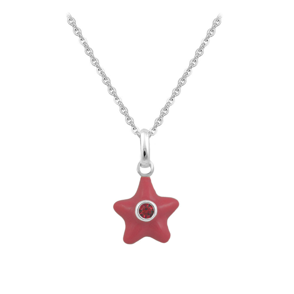 Sterling Silver Girl's Birthstone Enamel Star Pendant Necklace (12-18 In)
