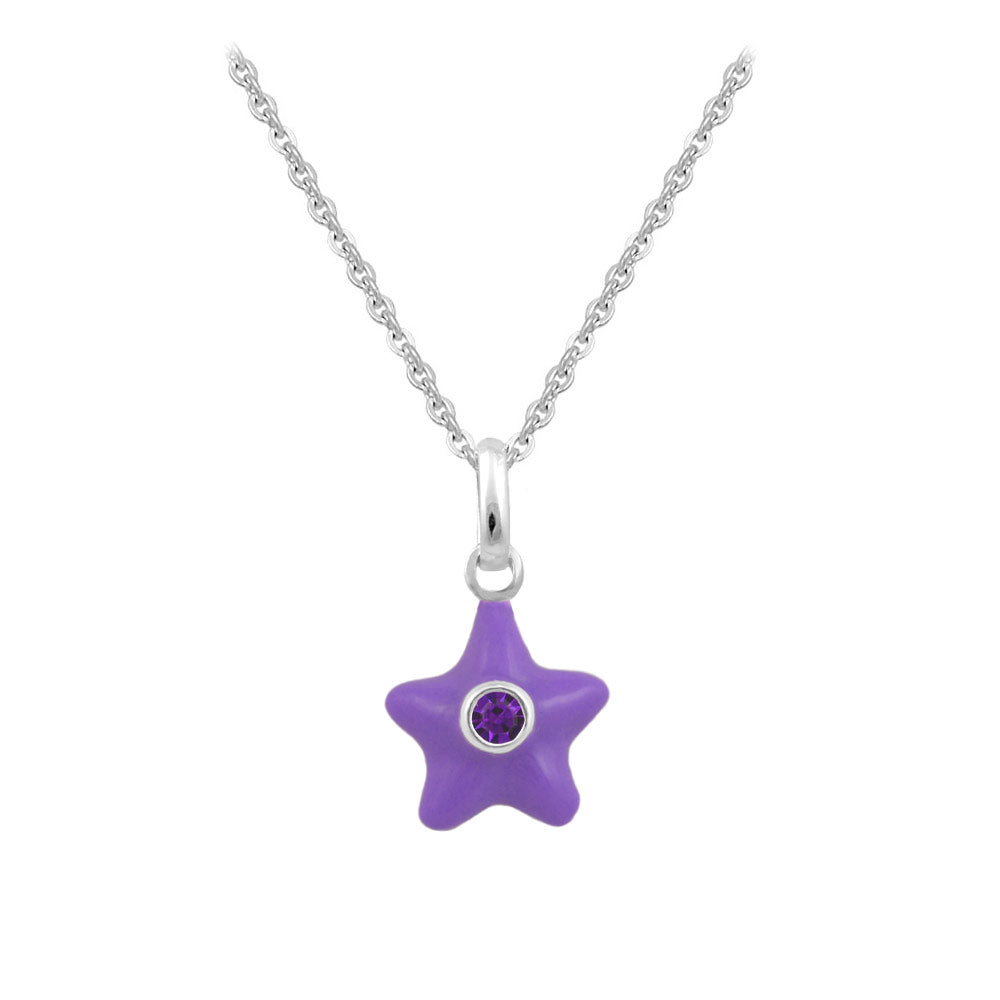 Sterling Silver Girl's Birthstone Enamel Star Pendant Necklace (12-18 In)