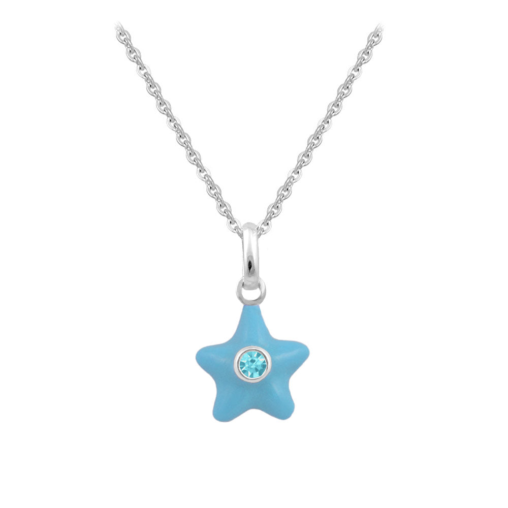 Sterling Silver Girl's Birthstone Enamel Star Pendant Necklace (12-18 In)