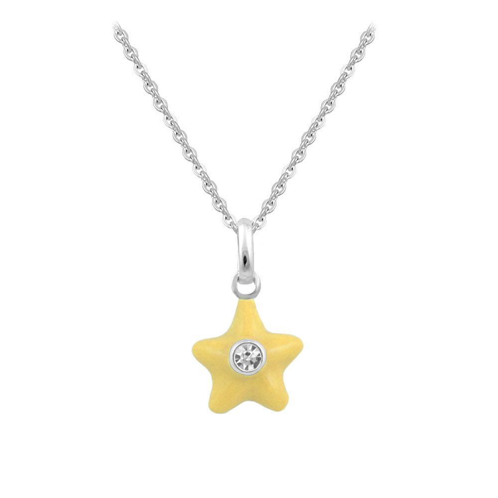 Sterling Silver Girl's Birthstone Enamel Star Pendant Necklace (12-18 In)
