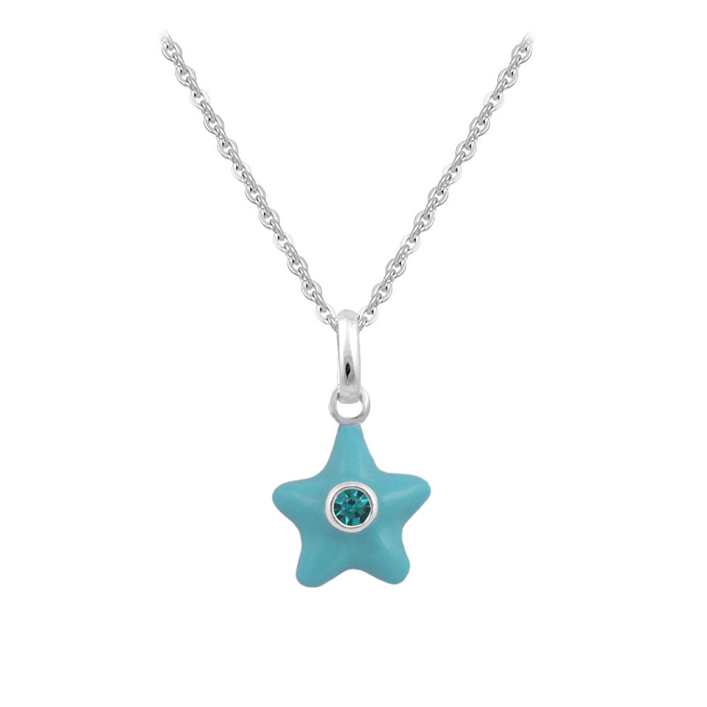 Sterling Silver Girl's Birthstone Enamel Star Pendant Necklace (12-18 In)
