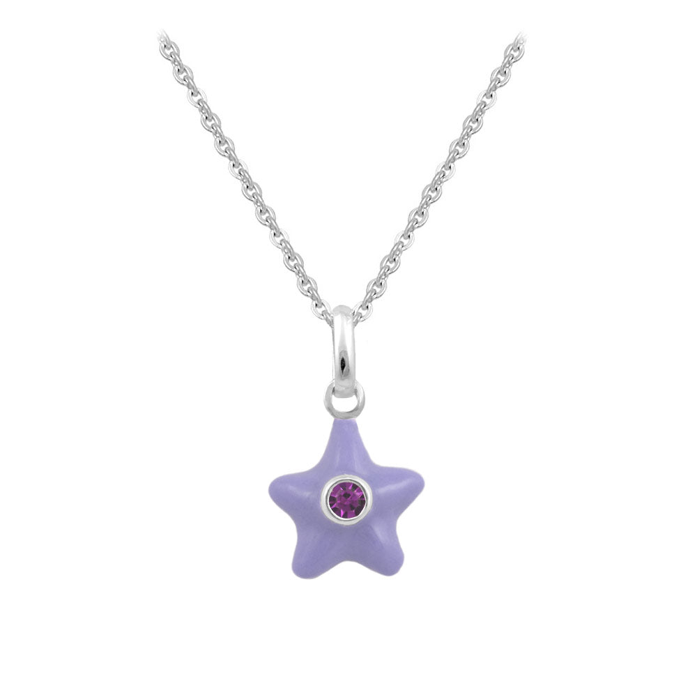 Sterling Silver Girl's Birthstone Enamel Star Pendant Necklace (12-18 In)