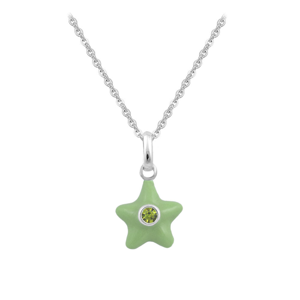 Sterling Silver Girl's Birthstone Enamel Star Pendant Necklace (12-18 In)
