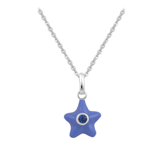 Sterling Silver Girl's Birthstone Enamel Star Pendant Necklace (12-18 In) 1