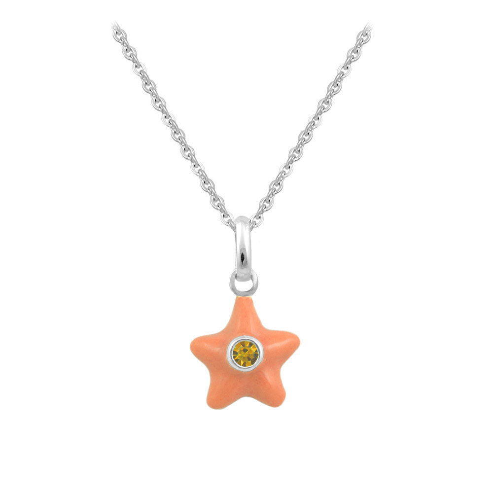 Sterling Silver Girl's Birthstone Enamel Star Pendant Necklace (12-18 In)