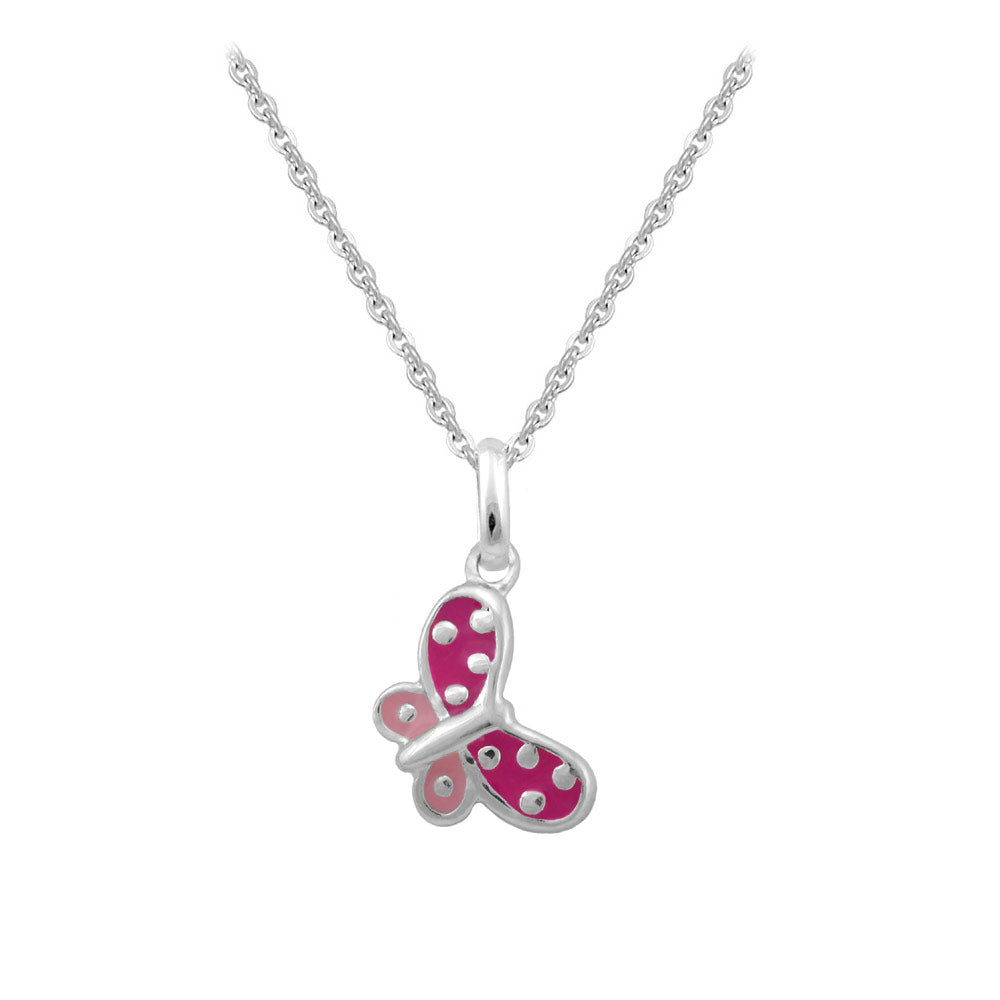 Girls Jewelry - Sterling Silver Purple/Pink Butterfly Pendant Necklace (12-14 in)