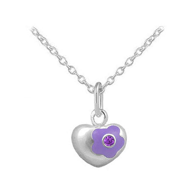 12-18 Inches Silver Simulated Birthstone Flower Heart Children And Teen Girls Necklace