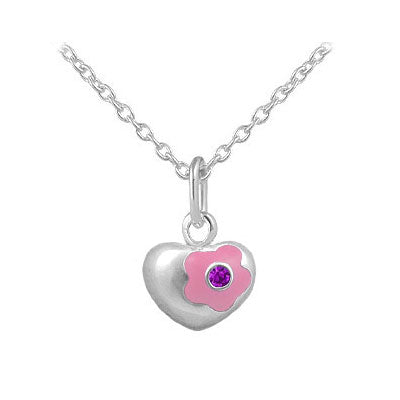 12-18 Inches Silver Simulated Birthstone Flower Heart Children And Teen Girls Necklace