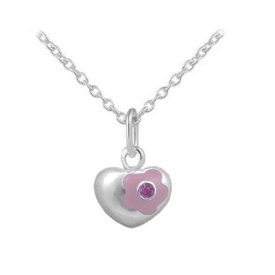 12-18 Inches Silver Simulated Birthstone Flower Heart Children And Teen Girls Necklace