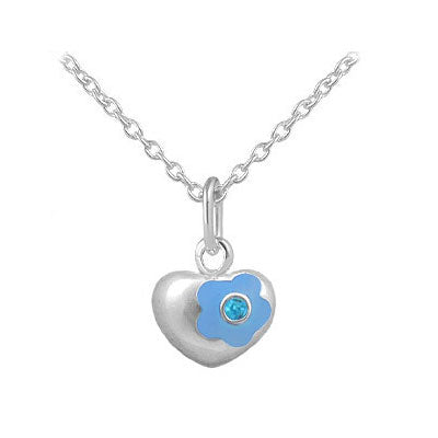 12-18 Inches Silver Simulated Birthstone Flower Heart Children And Teen Girls Necklace