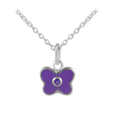 Girl's Sterling Silver Birthstone Enamel Butterfly Necklace (12-18 in)