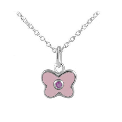 Girl's Sterling Silver Birthstone Enamel Butterfly Necklace (12-18 in)