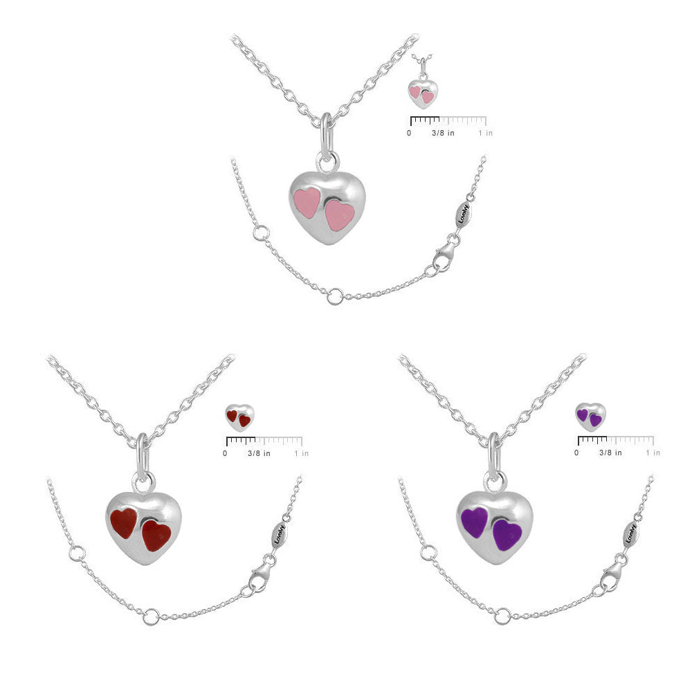 Girls Jewelry - Sterling Silver Red/Purple/Pink Enamel Heart Pendant Necklace (12-18 In) 2