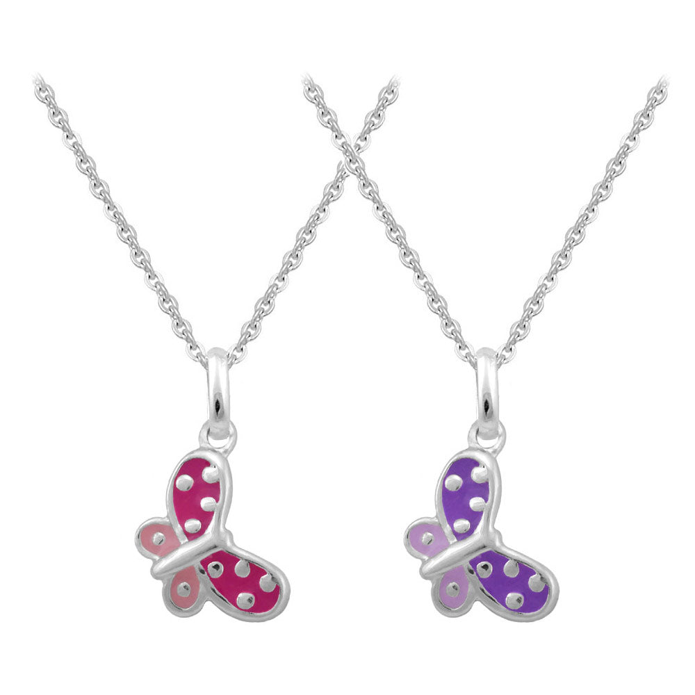 Girls Jewelry - Sterling Silver Purple/Pink Butterfly Pendant Necklace (12-14 in) 2