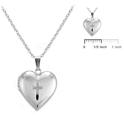 Girl's Sterling Silver Heart Shaped Engraved Cross Locket Necklace (15 in) 2