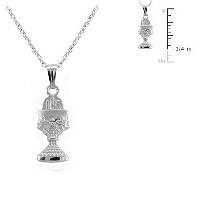 Girl's 15 In Sterling Silver Floral Engraved Chalice Pendant Necklace 2