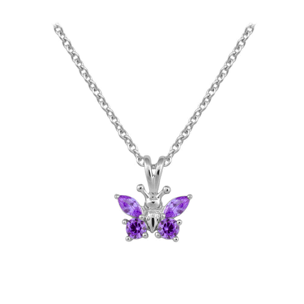 Girl's Sterling Silver CZ Birthstone Butterfly Necklace (15 in) 1