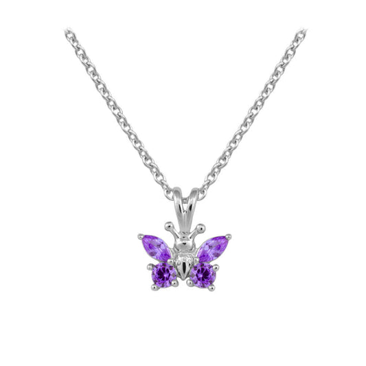 Girl's Sterling Silver CZ Birthstone Butterfly Necklace (15 in) 1