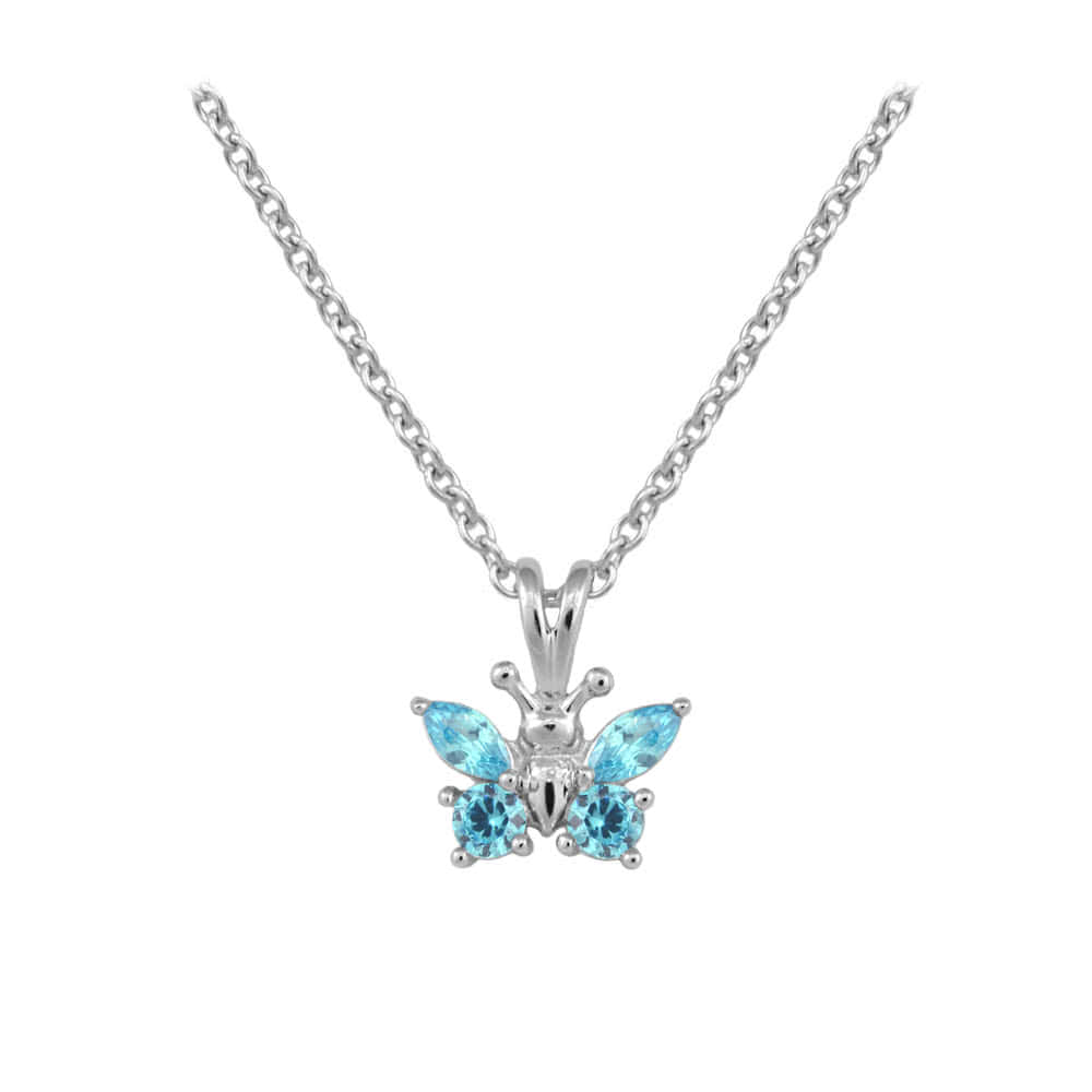 Girl's Sterling Silver CZ Birthstone Butterfly Necklace (15 in)