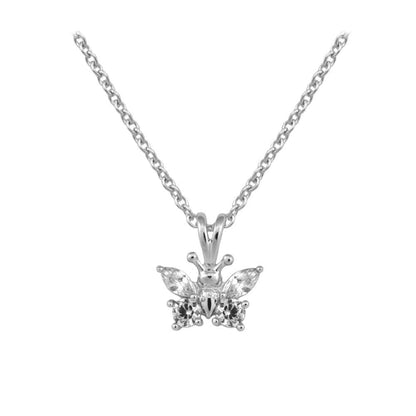 Girl's Sterling Silver CZ Birthstone Butterfly Necklace (15 in)