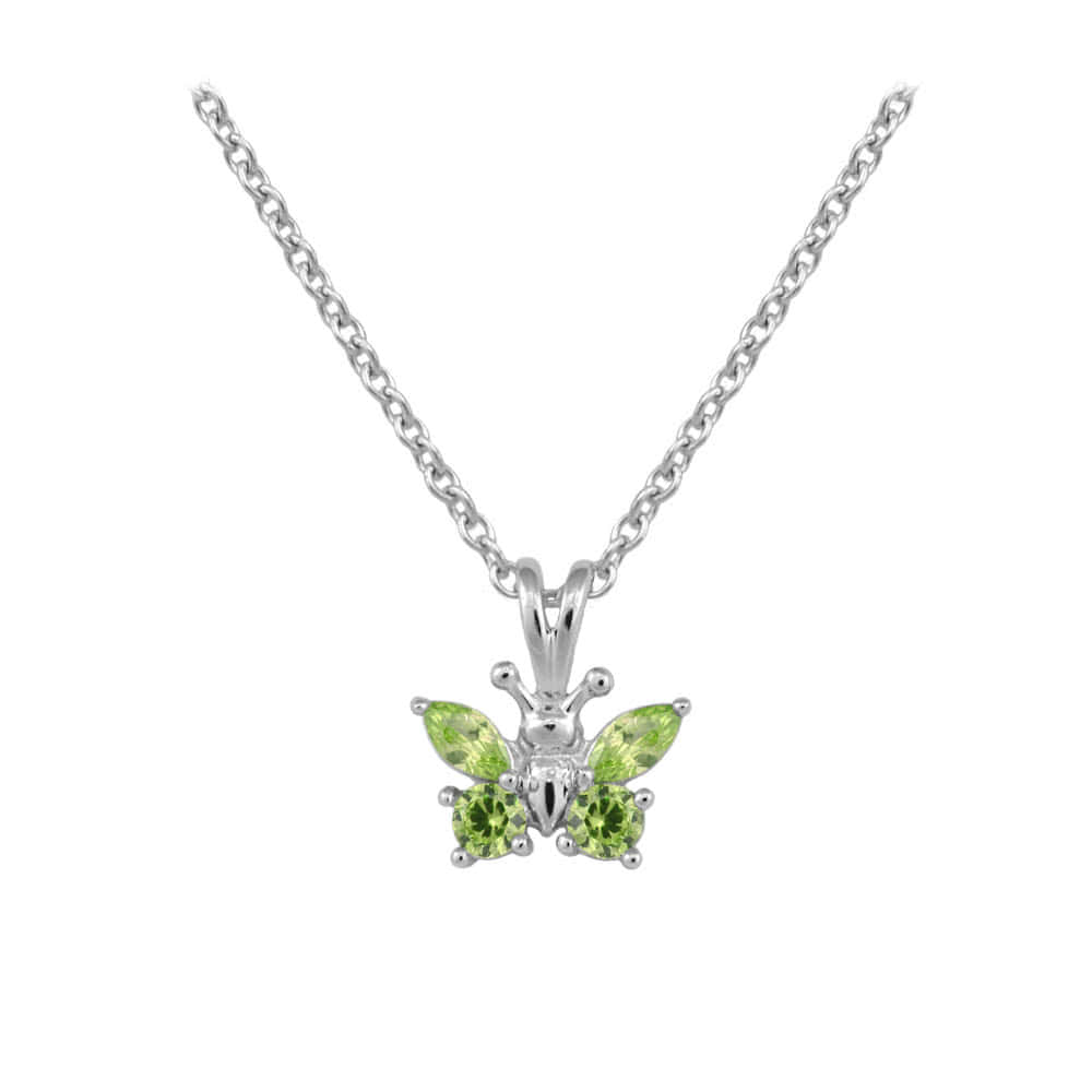 Girl's Sterling Silver CZ Birthstone Butterfly Necklace (15 in)