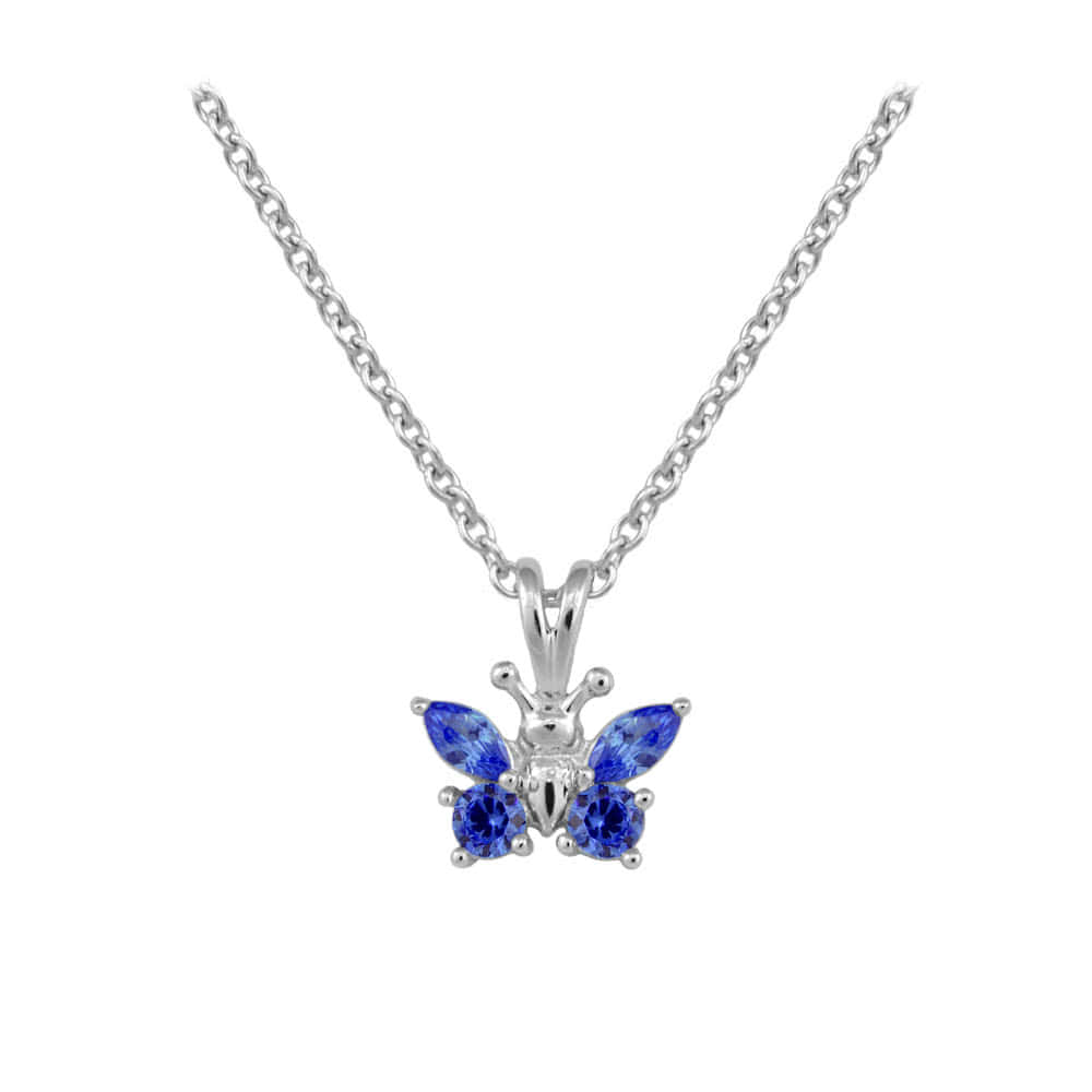 Girl's Sterling Silver CZ Birthstone Butterfly Necklace (15 in)