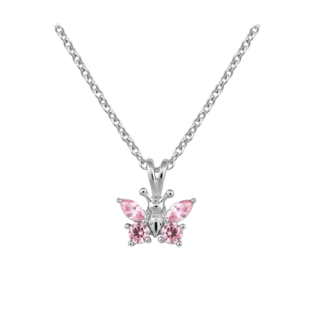 Girl's Sterling Silver CZ Birthstone Butterfly Necklace (15 in)