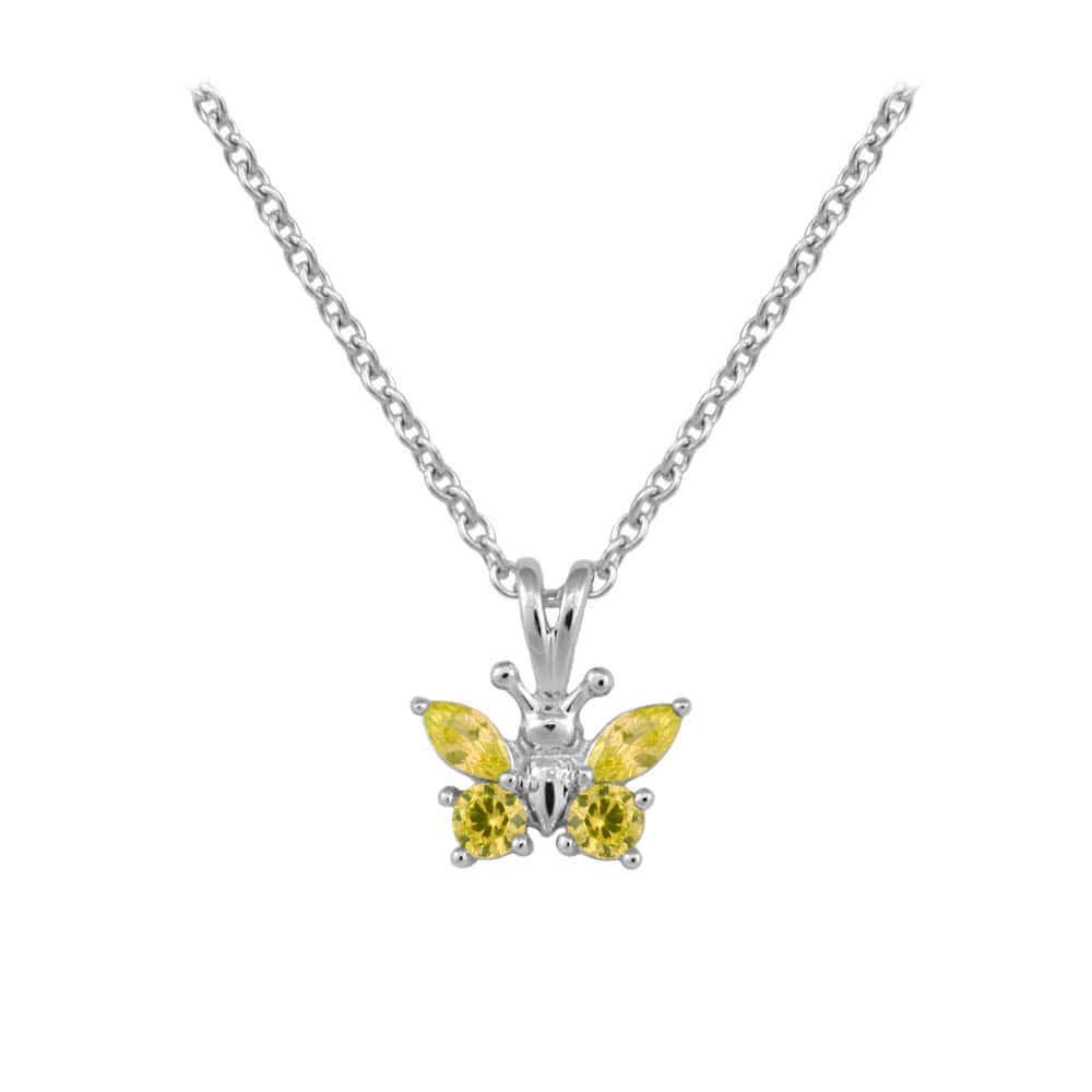 Girl's Sterling Silver CZ Birthstone Butterfly Necklace (15 in)